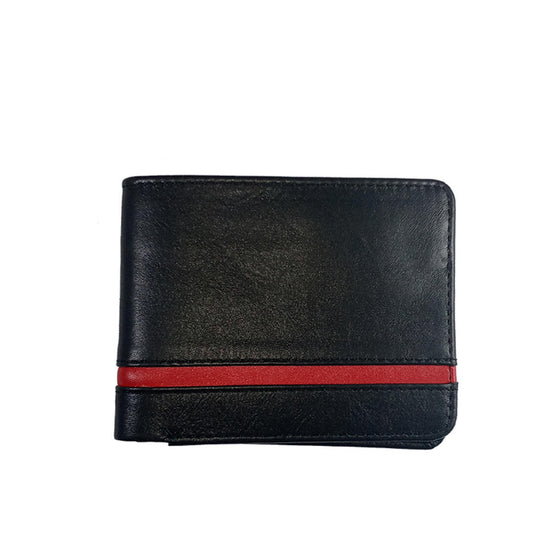 Premium Genuine Leather Men’s Wallet – Black Bifold with Red Accent | Slim, Durable & Stylish