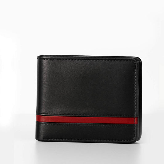 Premium Genuine Leather Men’s Wallet – Black Bifold with Red Accent | Slim, Durable & Stylish